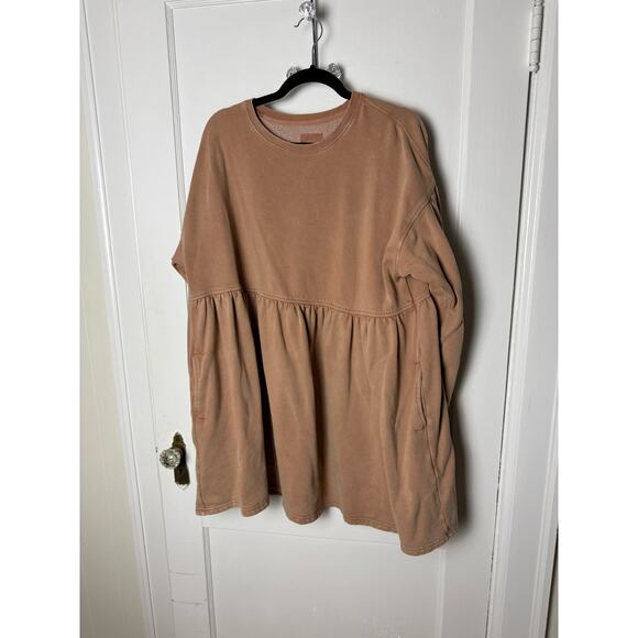 American Eagle Women's Light Brown Babydoll Mini Sweatshirt Dress Size XL - Picture 1 of 7